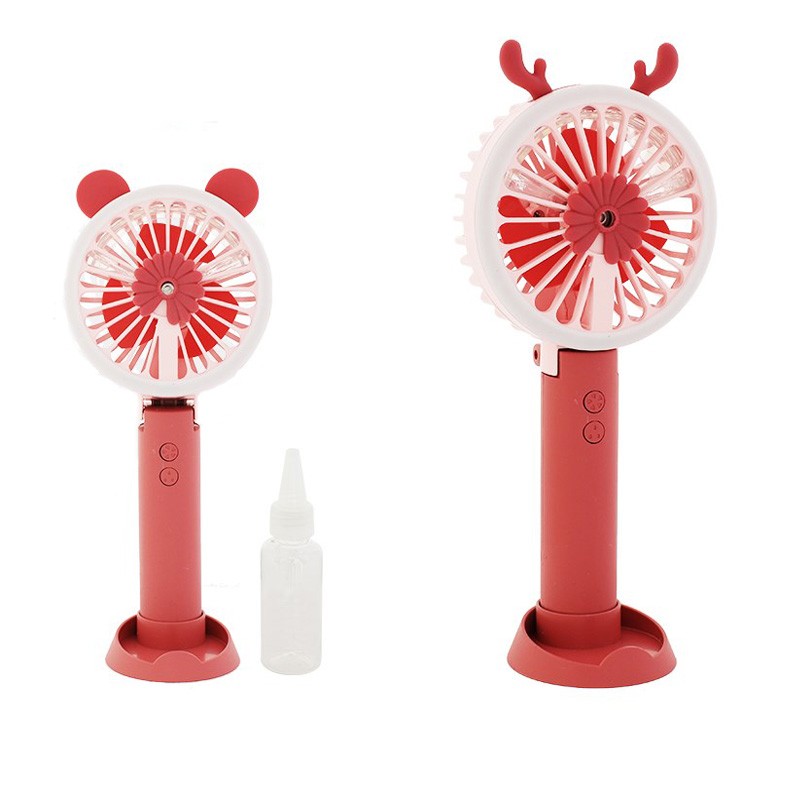 Mini ventilator de birou cu pulverizator si lumina, suport telefon, USB, urechiuse - imagine 4